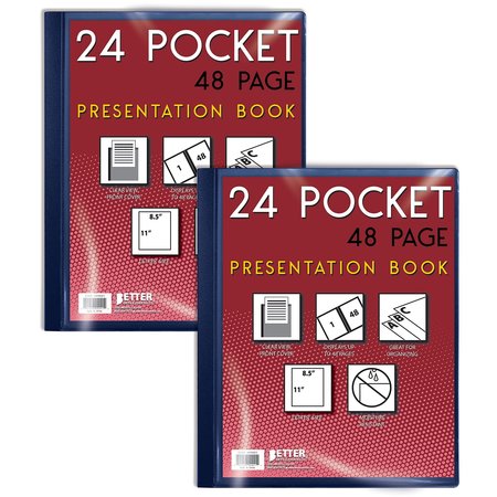 BETTER OFFICE PRODUCTS Presentation Book, 24-Pocket, Blue, W/Clear View Front Cover, 8.5in. x 11in. Sheets, 2PK 32025
